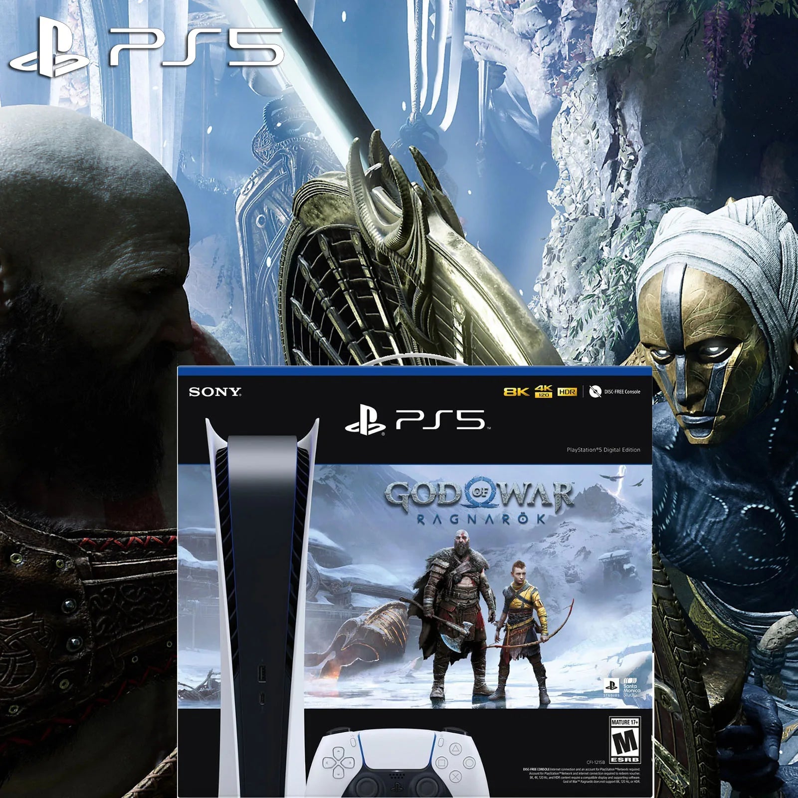 Sony PS5, PlayStation 5 Console Digital Edition God of War Ragnarök Bundle, Games Download Included Ultra High Speed PS 5