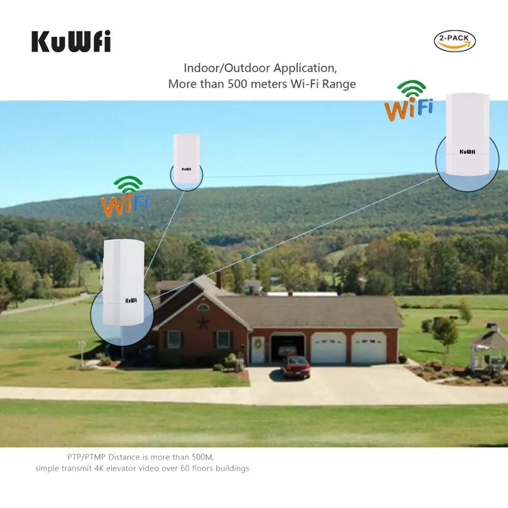 KuWfi Outdoor CPE Bridge Wireless Wi-Fi Access Point 300Mbps CPE Bridge PTP Long Range Extender AP Repeater Wi-Fi Signal 24V POE