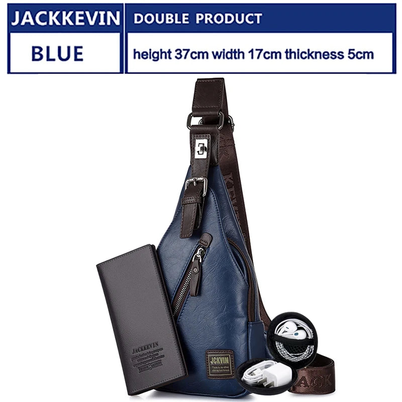 JackKevin Men's Fashion Crossbody Bag Theftproof Rotatable Button Open Leather Chest Bags Men Shoulder Bags Chest Waist Pack