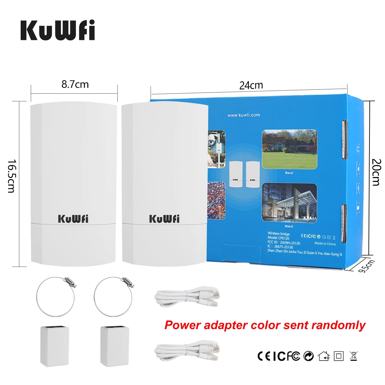 KuWfi Outdoor CPE Bridge Wireless Wi-Fi Access Point 300Mbps CPE Bridge PTP Long Range Extender AP Repeater Wi-Fi Signal 24V POE