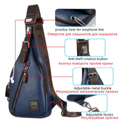 JackKevin Men's Fashion Crossbody Bag Theftproof Rotatable Button Open Leather Chest Bags Men Shoulder Bags Chest Waist Pack