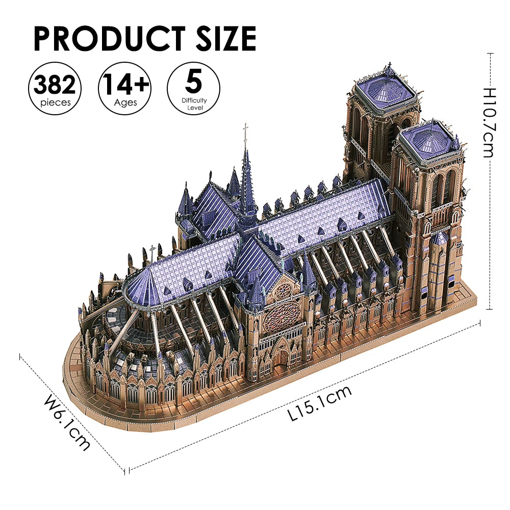 Piececool 3D Metal Puzzles Jigsaw, Notre Dame Cathedral Paris DIY Model Building Kits Toys for Adults Birthday Gifts