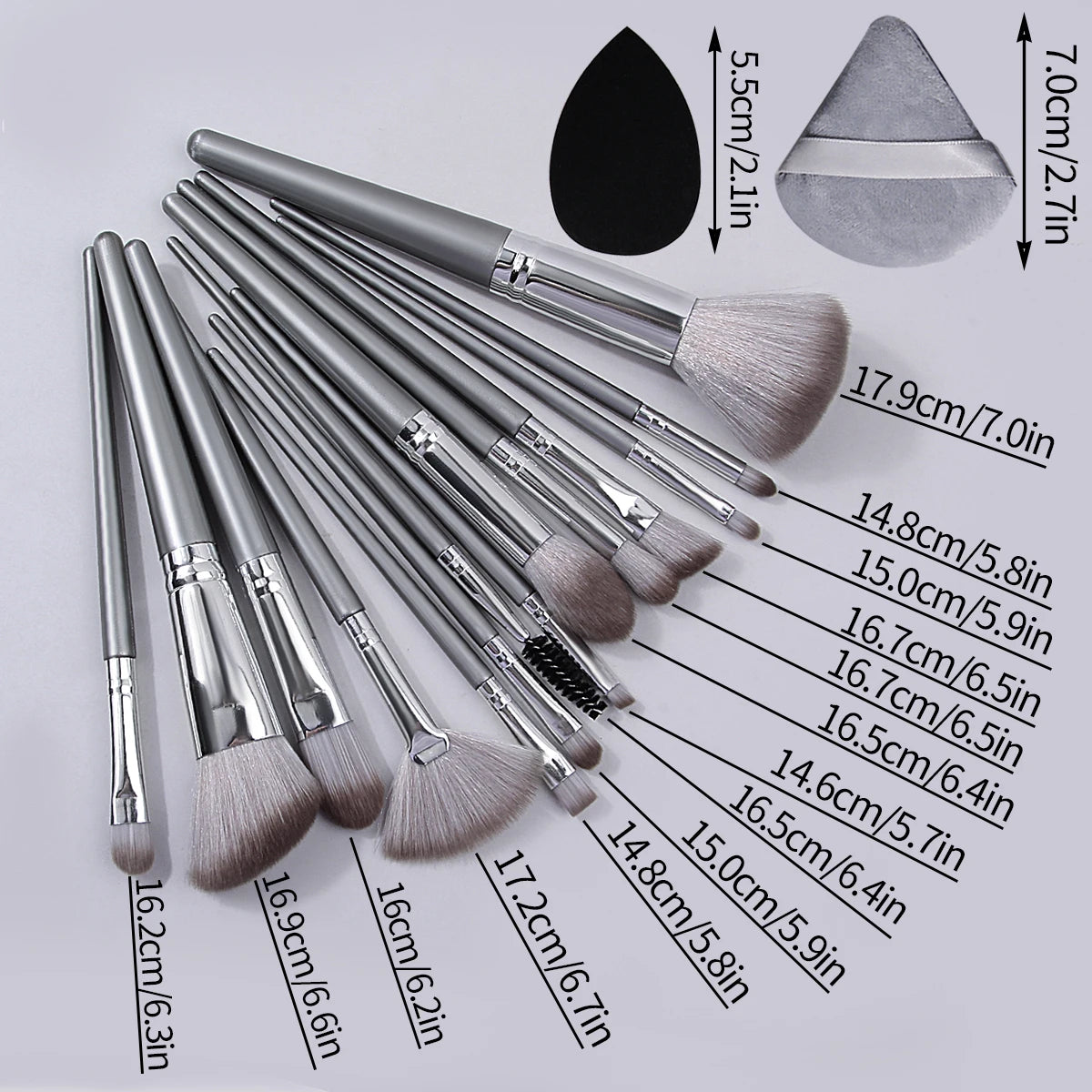 14pcs Makeup Brush Set Portable Soft Makeup Tool&2pcs Wet Wet Dual Use Makeup Egg&2pcs Triangle Sponge Makeup Powder Puff