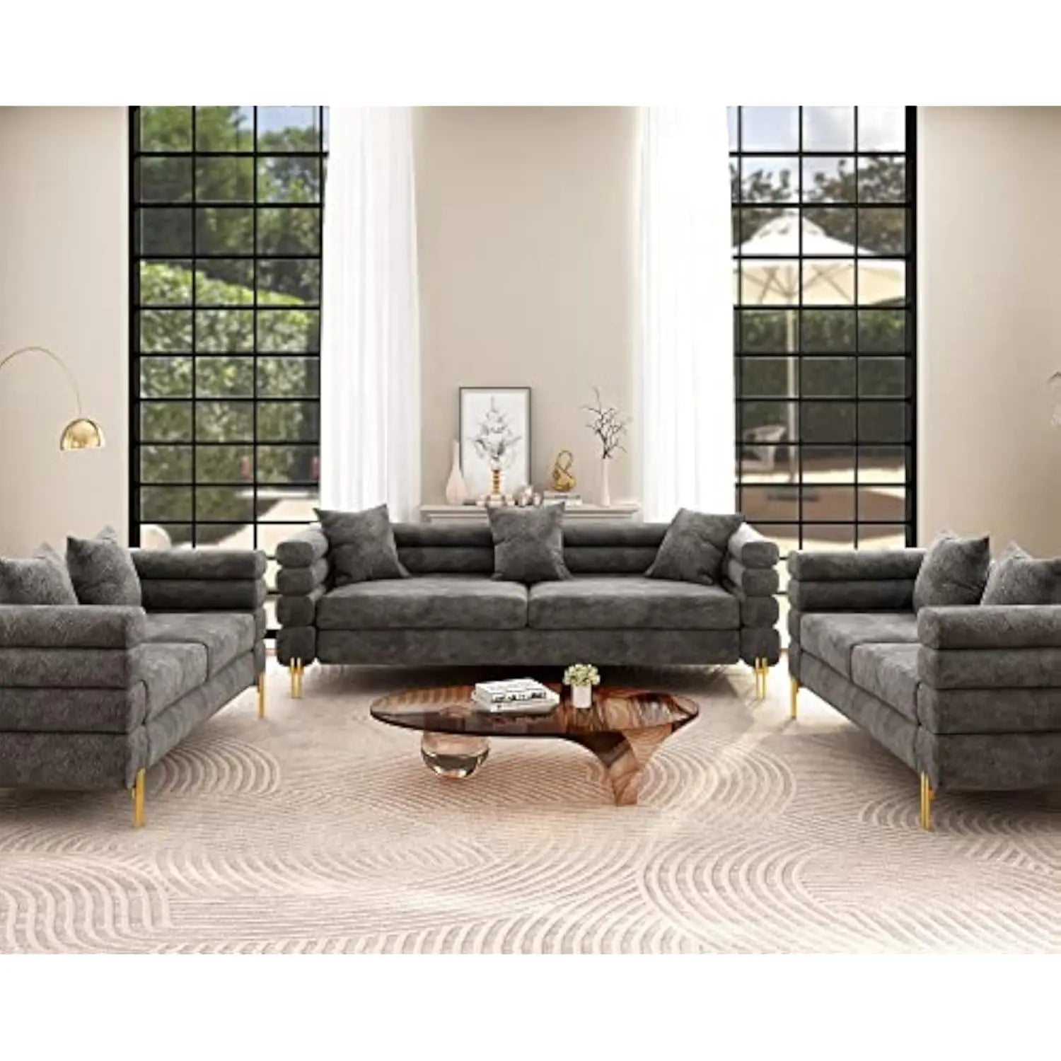 Oversized Sofa 85 inch Sofa Couch 3 Seater Comfy  Deep Seat Sofa for Living Room - Grey