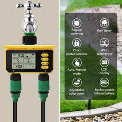 1/2 Zone Solar Irrigation Timer Digital LCD Automatic Irrigation System Outdoor Smart Garden Watering Tool Adjustable Program