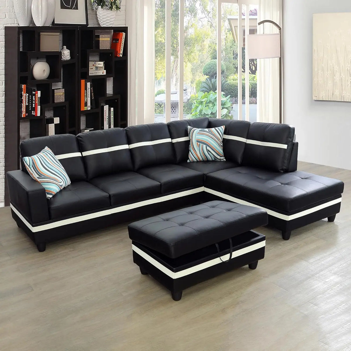 103" W Sectional Couches for , Sectional Sofa for Living Room Furniture Sets, L Shaped Couch Storage Ottoman, Faux Leather