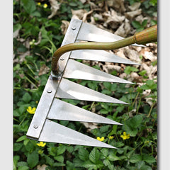 4/5/6/7 Teeth Iron Gardening Hoe Weeding Rake Farm Tool Grasping Raking Loosening Soil Nail Rake Tool Artifact Harrow Farm Tools