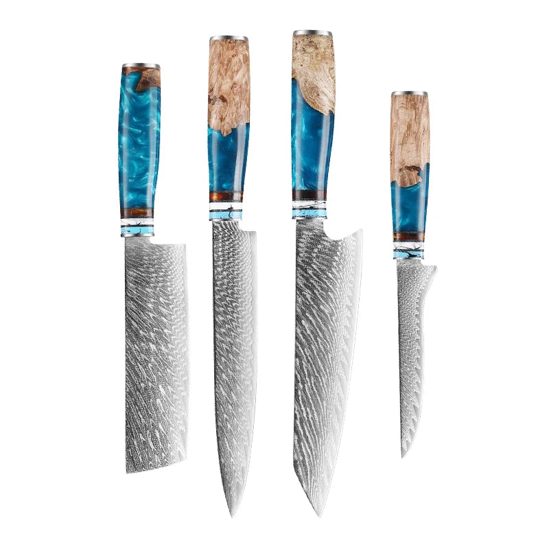 Real Damascus Steel VG10 Kitchen Chef Knife Set Meat Fish Fruit Bread Sliced Boning Professional Japanese Knives Butcher Cleaver