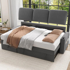 Pull Out Sleeper Sofa Bed 87" with Storage Chaise, Reversible 2 in 1 Sectional Sofa Bed with Charging Station, L-Shaped Sofa