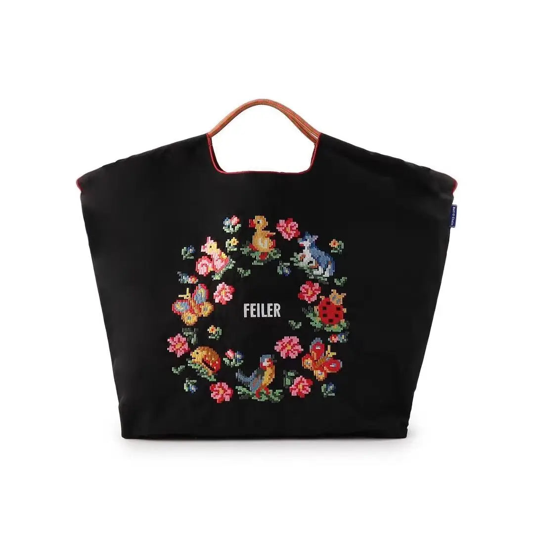 Draw String Hand Bag Oxford Cloth Embroidery Tote Reuseable Nylon Bag Portable Shoulder Bag Korea Bag Foldable Bag Embroidery