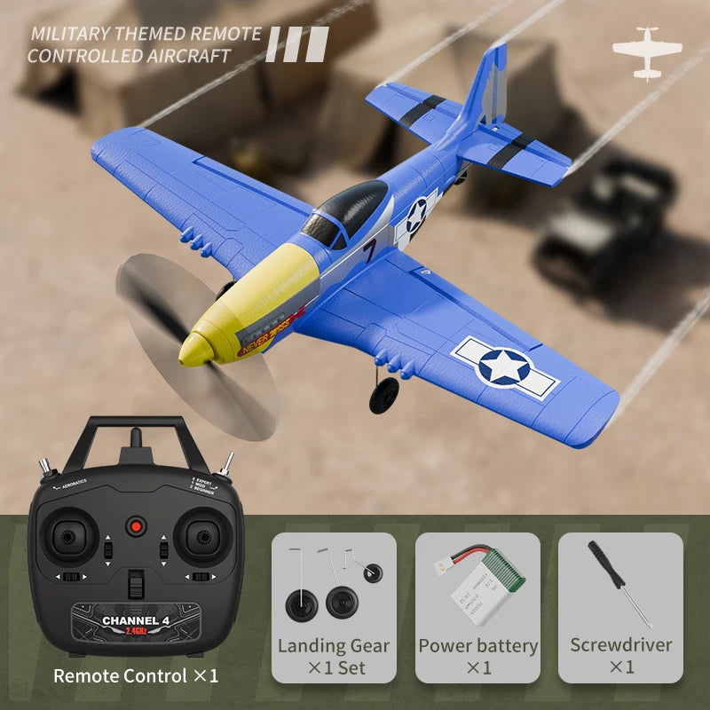 New P51 Mustang RC Plane 2.4G 4CH 6 Axis 410MM Wingspan Foam  Fighter One Key Aerobatic RTF Aircraft Glider Toys Gifts