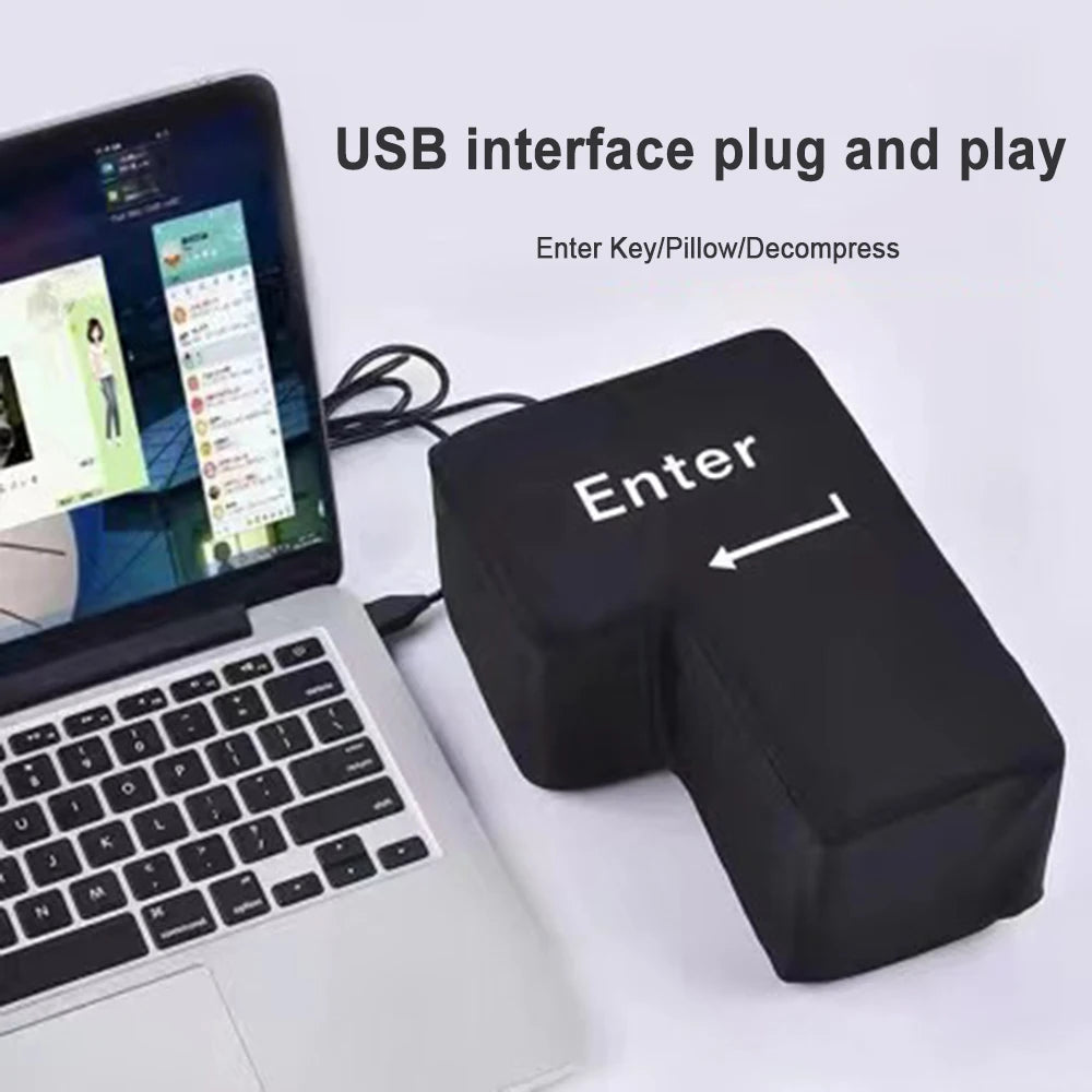 Big USB Enter Key Anti Stress Button Decompression Computer Vent Pillows Button Desktop Pillow For Programmer