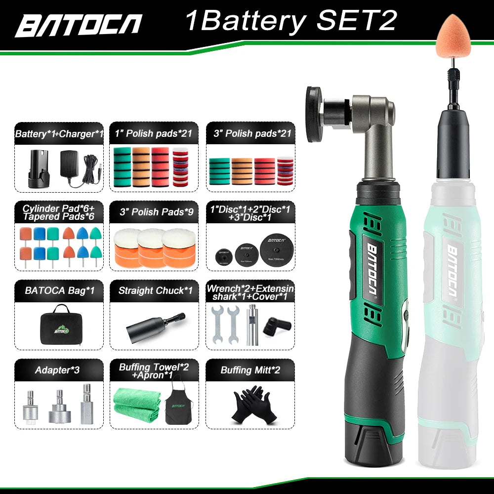 BATOCA S6 Cordless Mini Car Polisher 12V Cordless Polisher for Car Waxing 2.0Ah Buffer Polisher with Extension rod