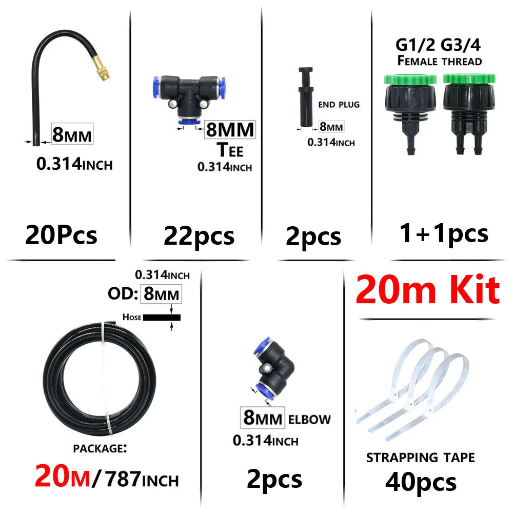 DIY Bending Spray System Kit Greenhouse Garden Flowers Plant Watering Irrigation Patio Misting Cooling