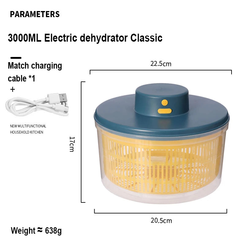 Vegetable Dehydrator Electric Quick Cleaning Dryer Fruit and Vegetable Dry and Wet Separation Draining Salad Spinner Home Gadget