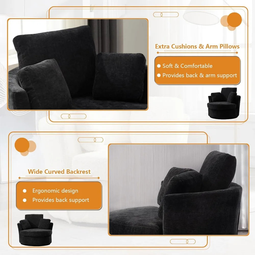 Swivel Barrel Chair Set of 2, 40'' W Chenille Round Swivel Chair, 360° Oversized Accent Chair,  Single Sofa Living Room Chair