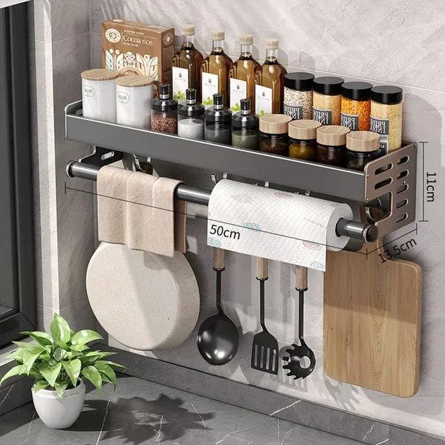 Wall-Mounted Kitchen Spice Storage Rack Condiment Rack Multifunctional Household Utensil Rack Kitchen Hanging Organizers