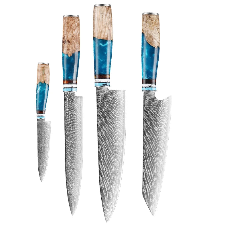 Real Damascus Steel VG10 Kitchen Chef Knife Set Meat Fish Fruit Bread Sliced Boning Professional Japanese Knives Butcher Cleaver