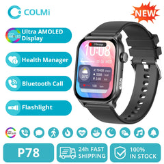 2024 COLMI P78 1.95'' HD AMOLED Smartwatch Flashlight Voice Calling 100+ Sports Modes Health Monitoring Smart Watch Men Women