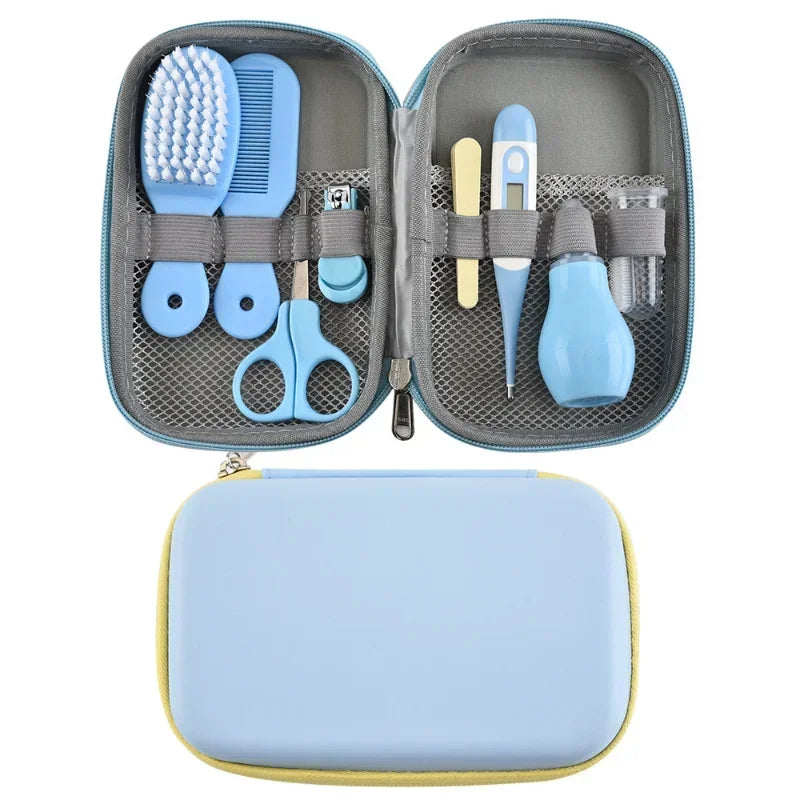 Baby Care EVA Bag Eight-piece Set Baby Nasal Aspirator Nail Scissors Cartoon Set Daily Cleaning Supplies Care Bag