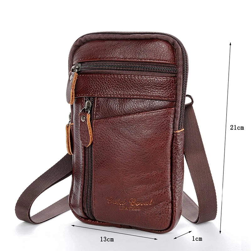 Leather Waist Bag Men's Mobile Phone Bag Wearing Belt Outdoor Sport One Shoulder Small Bag Doing Business Crossbody Bags