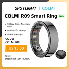 2024 COLMI R09 Smart Ring Men Women with Charging Case, Body Temperature Health and Sleep Monitor For Xiaomi Samsung Phone