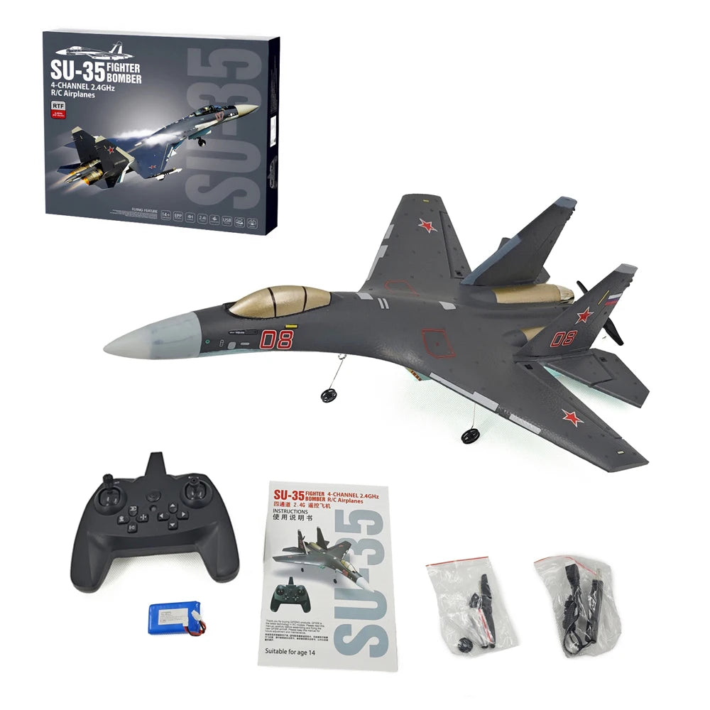 Su35 Rc Plane 4CH Foam Remote Control Airplane Model QF009 J16 Glider 2.4G 360° Flip-Roll 525mm Fixed Wing Fighter Aircraft Toy