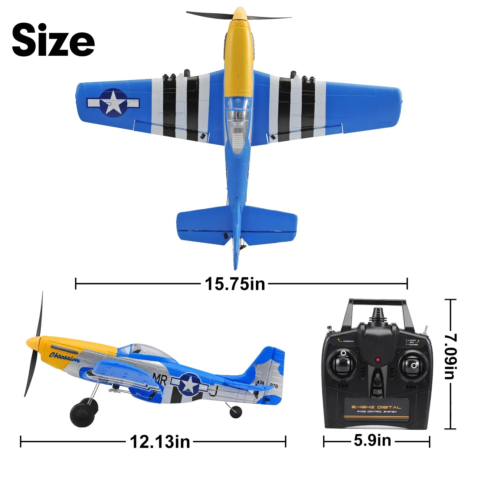 P51 Mustang 400MM RC Airplane 2.4G 4CH 6 Axis RTF One Key Aerobatic RC Aircraft with Xpilot Stabilization Warbird Plane