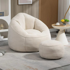 Bean Bag Chair with Ottoman, Comfy Bean Bag Sofa Chair,  Lazy Sofa, Modern Accent BeanBag Chairs for Living Room, Bedroom, Beige