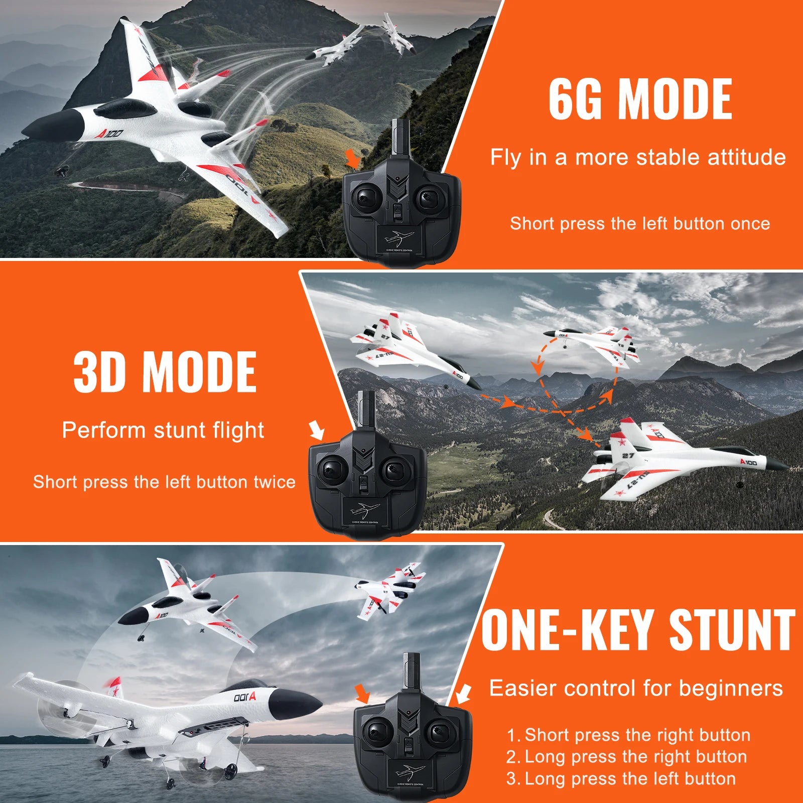 VEVOR SU27 RC Plane 2.4G  Remote Control Flying Model Glider Airplane with 2 Batteries Aircraft Foam Toys for Children Gifts