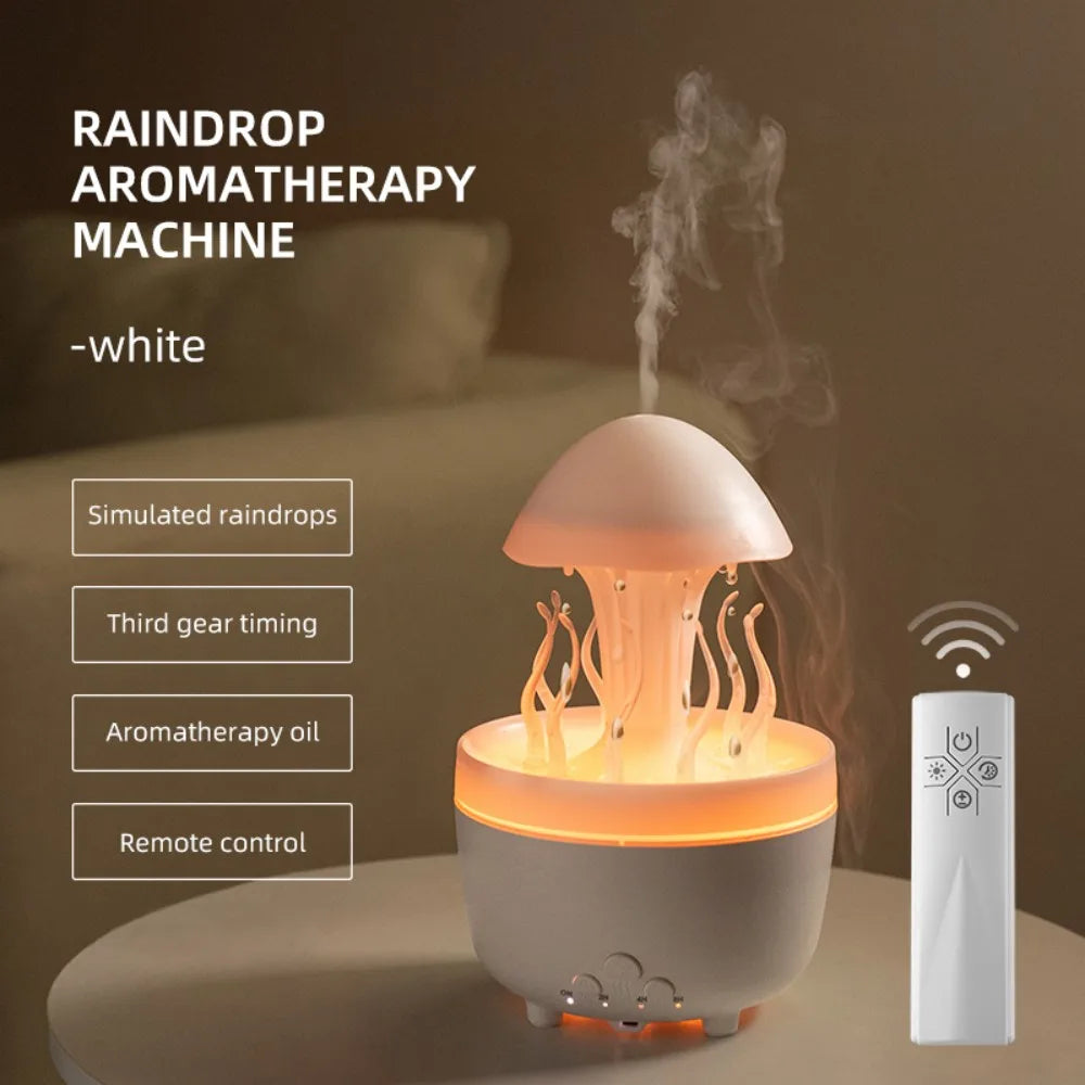 Colourful Raindrop Air Humidifier with Jellyfish Night Lights Rotating Quiet Essential Oils Diffuser Wireless Remote Night Lamp