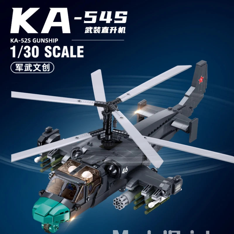 Sluban Assembled building blocks MI24S armed transport helicopter KA52S gunship model boy toy birthday gift