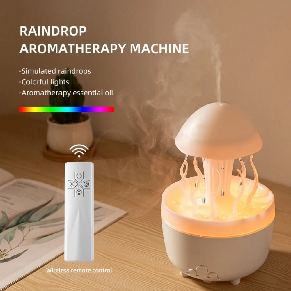 Colourful Raindrop Air Humidifier with Jellyfish Night Lights Rotating Quiet Essential Oils Diffuser Wireless Remote Night Lamp