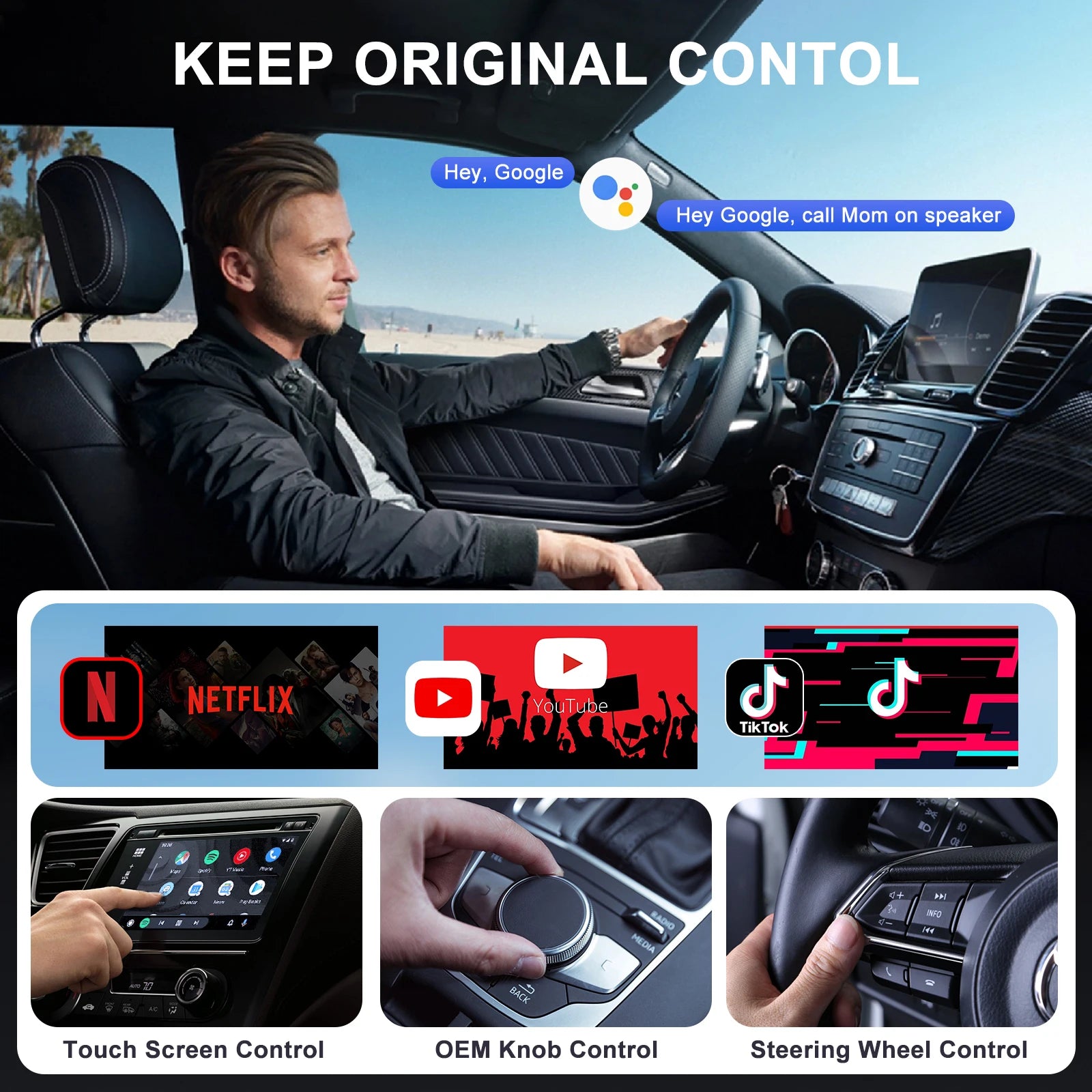 Wireless Android Auto Video Wireless Adapter Carplay with Netflix/YouTube/ TikTok For OEM Wireless Android Cars