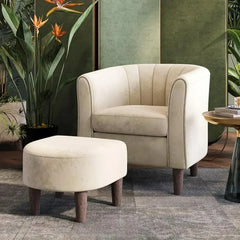 Velvet Accent Chair, Barrel Chair with Ottoman, Modern Comfy Reading Chair Armchair for Living Room Study Room Office