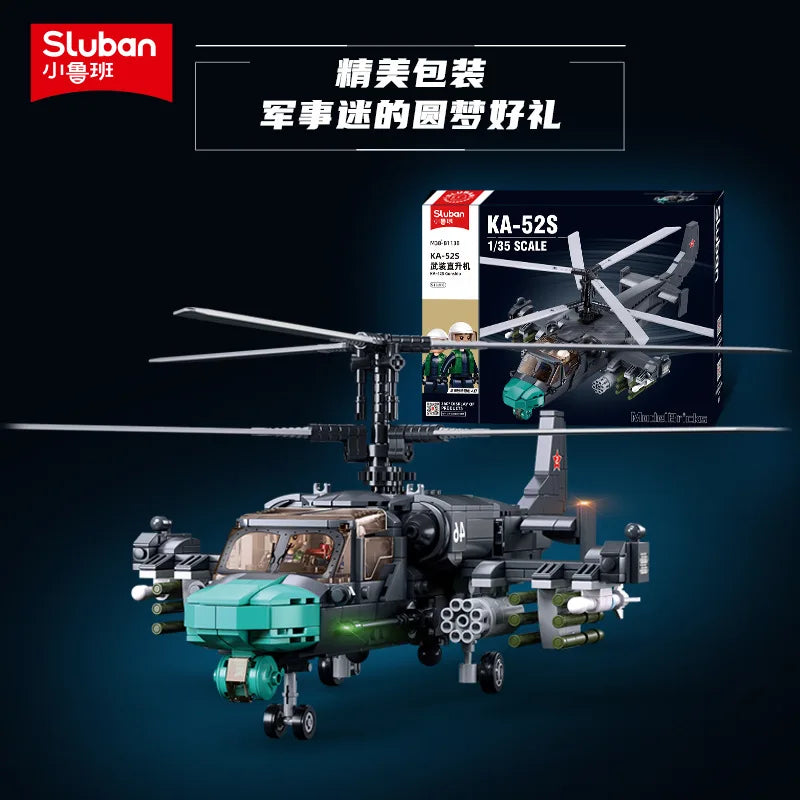 Sluban Assembled building blocks MI24S armed transport helicopter KA52S gunship model boy toy birthday gift