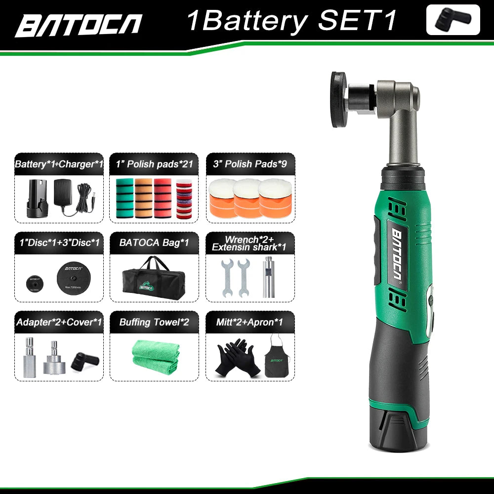 BATOCA S6 Cordless Mini Car Polisher 12V Cordless Polisher for Car Waxing 2.0Ah Buffer Polisher with Extension rod