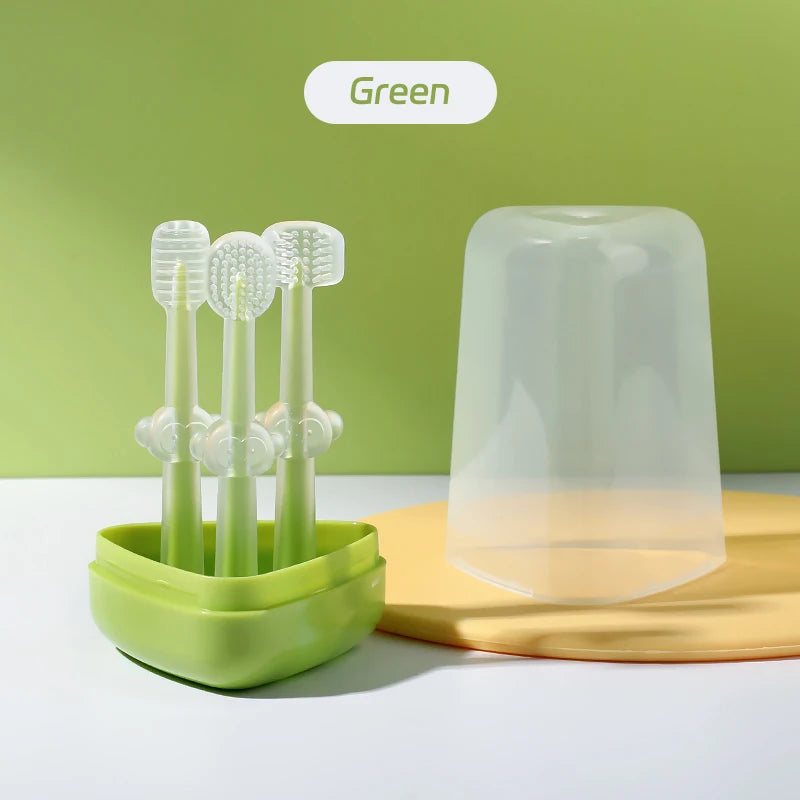 Infant Baby Silicone Deciduous Teeth Toothbrush Oral Tongue Cleaner With PP Storage Box