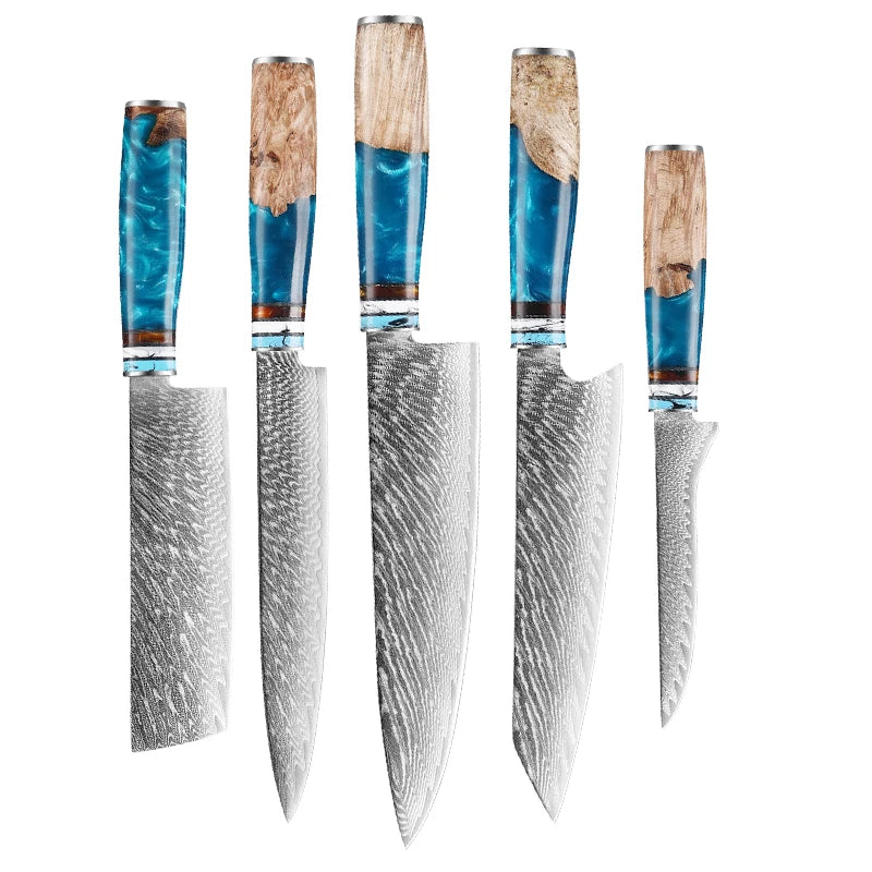 Real Damascus Steel VG10 Kitchen Chef Knife Set Meat Fish Fruit Bread Sliced Boning Professional Japanese Knives Butcher Cleaver