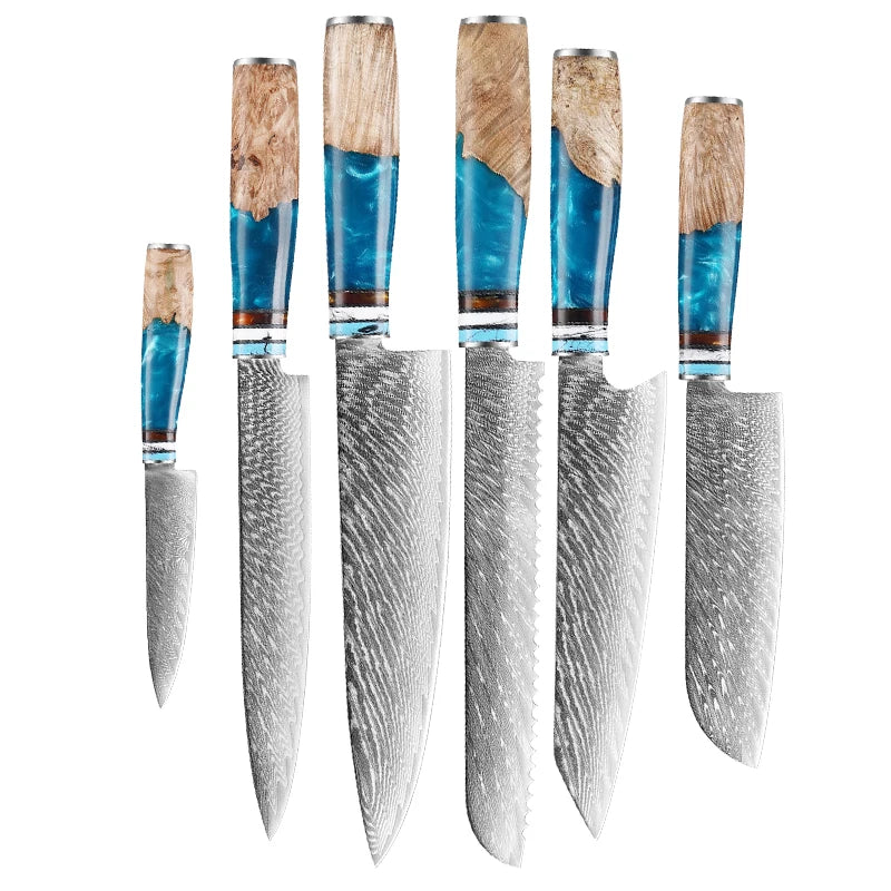 Real Damascus Steel VG10 Kitchen Chef Knife Set Meat Fish Fruit Bread Sliced Boning Professional Japanese Knives Butcher Cleaver