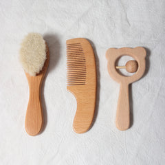 baby comb brush set newborn gift set Natural Wool beech Wooden Comb baby bib pacifier clip  Kids  Baby Hair Brush