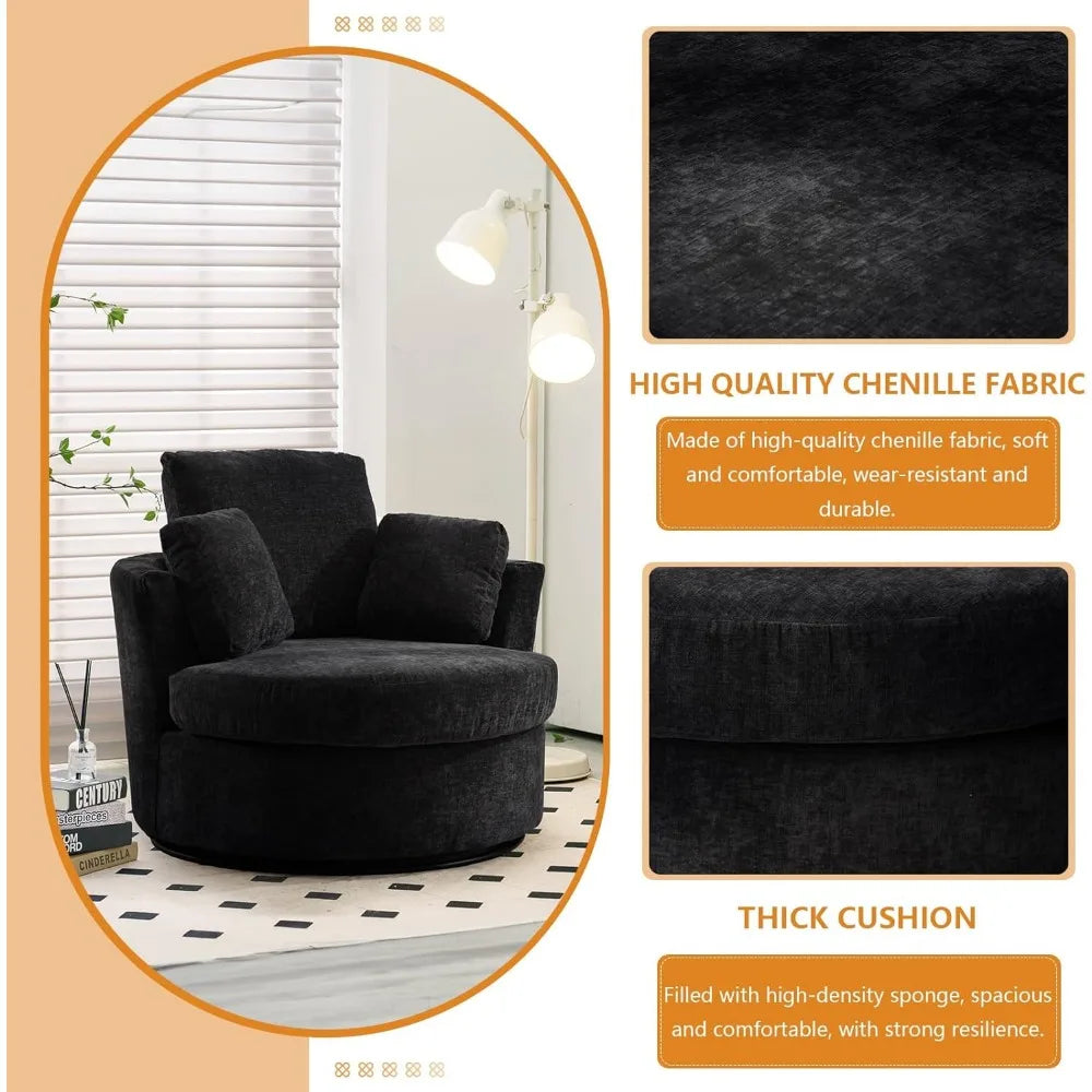 Swivel Barrel Chair Set of 2, 40'' W Chenille Round Swivel Chair, 360° Oversized Accent Chair,  Single Sofa Living Room Chair