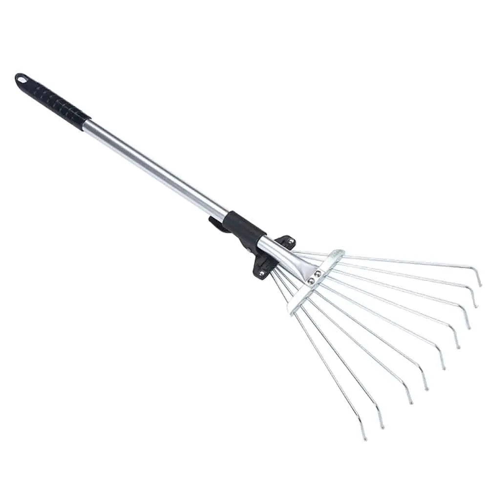 Yard Lawn Collect Loose Debris Garden Rake Fan Broom Stainless Steel 9 Teeth Telescopic Leaf Brush Home Hand Tool Garden Fork