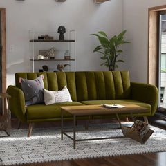 living room Sofa Futon - Premium Upholstery and Wooden Legs - Green couch sofas