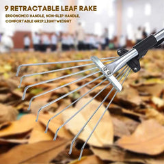 Yard Lawn Collect Loose Debris Garden Rake Fan Broom Stainless Steel 9 Teeth Telescopic Leaf Brush Home Hand Tool Garden Fork