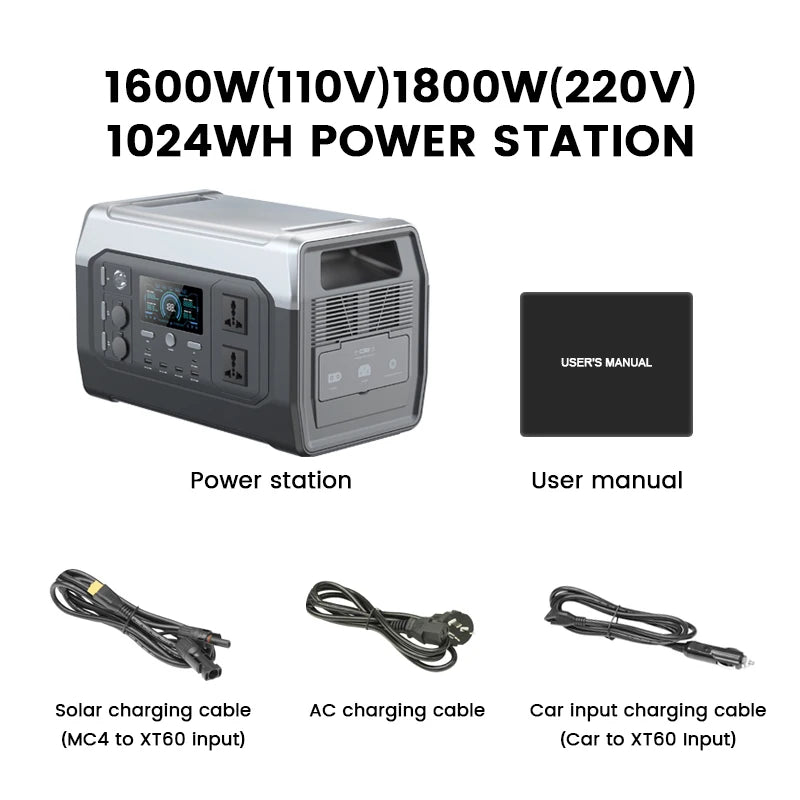 2600W Portable Power Station 1800W 1000W Solar Generator 600W LiFePo4 Batteries 220V Energy Storage Supply Camping Campervan RV