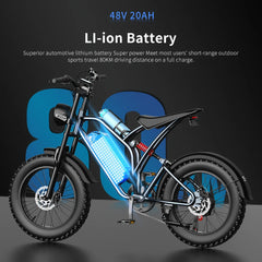 EKX T1 Electric Bicycle 20*4.0 Fat Tire 1000W Motor 48V20AH Lithium Battery Road Electric Bike Adults Waterproof Mountain EBike