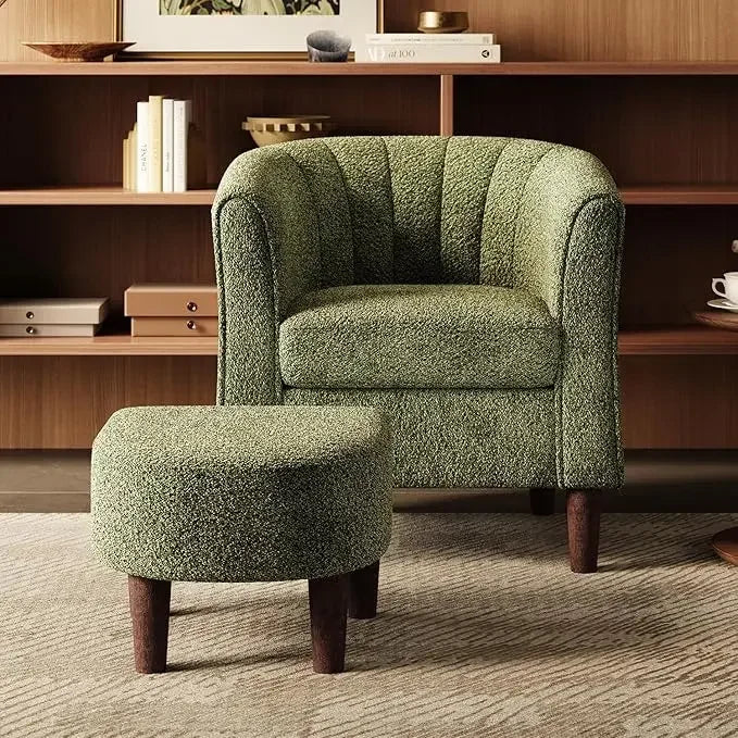 Velvet Accent Chair, Barrel Chair with Ottoman, Modern Comfy Reading Chair Armchair for Living Room Study Room Office