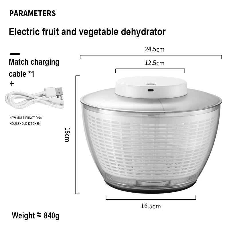 Vegetable Dehydrator Electric Quick Cleaning Dryer Fruit and Vegetable Dry and Wet Separation Draining Salad Spinner Home Gadget