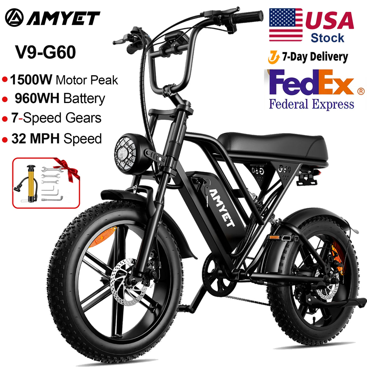 AMYET V9-G60 Adults Electric Bike 1000W Motor Bicycle 48V 20AH 20“ Tire Ebike Electric E Bikes Mountain Moped Ebikes For Men